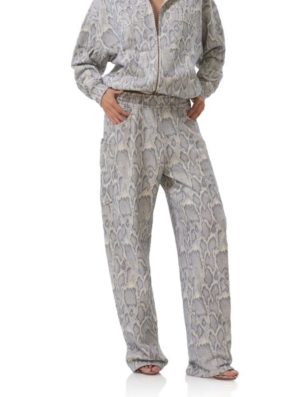 AFRM Ryan Barrel Sweatpants Silver Snake Print Large